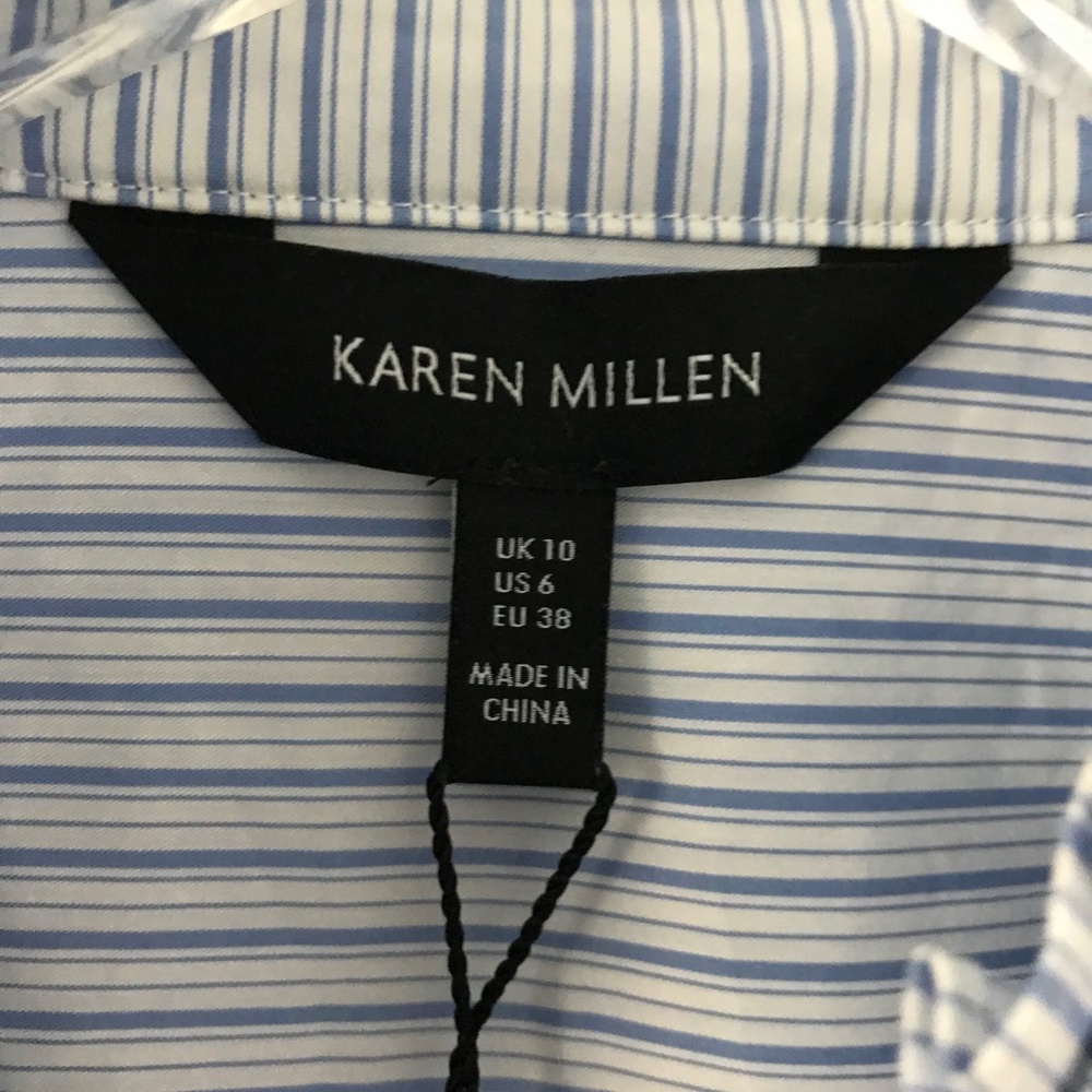 Karen Millen Pleated Striped Ruffle US 6/UK 10 Long Sleeve Button Up Shirt NWOT - Picture 8 of 12
